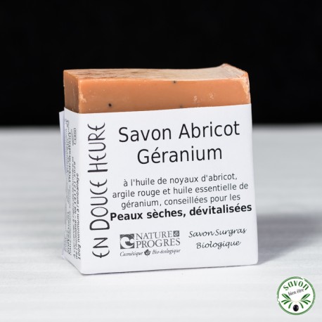 Savon Abricot Géranium certifié bio par Nature & Progrès - 100g