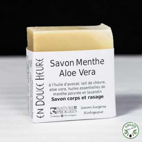 Sabonete Menta Aloe Vera certificado orgânico pela Nature & Progrès - 100g