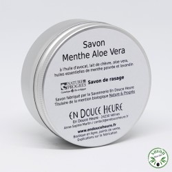 Sabonete de barbear Menta Aloe Vera certificado como orgânico pela Nature & Progrès
