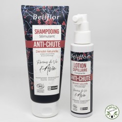 Pack of organic shampoo and organic anti-hair loss lotion