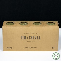 Confezione da 8 cubetti di sapone da Marsiglia 300g - Olio di oliva - Fer à Cheval