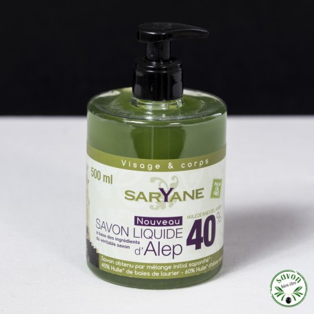 Savon d'Alep liquide 40% huile baie laurier - Saryane - 500 ml