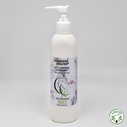 Body lotion with organic donkey milk, organic aloe vera, cherry blossom scent.