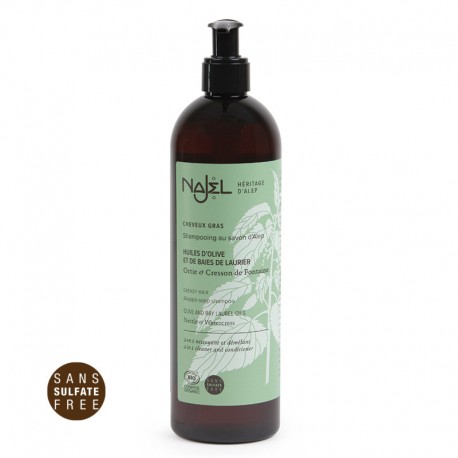 Shampoing 2 en 1 au savon d'Alep Bio - Cheveux gras – Najel – 500 ml